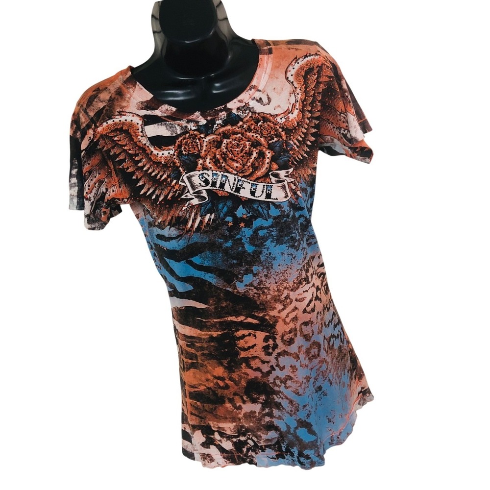 NWT Affliction Sinful Tee Y2K Grunge Goth Hydrogen Baby Tattoo Street Women M